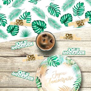 Sachet de 20 décorations de table tropicales avec inscription dorée 'Joyeux Anniversaire', longueur 12 cm.