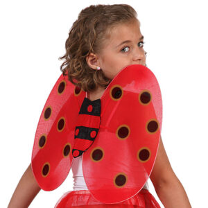 Ailes de coccinelle rouges avec pois noirs, idéales pour les déguisements de fête ou de carnaval.