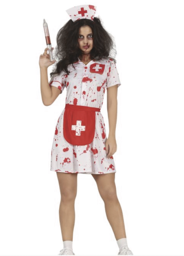 Tablier, Diadème, Robe infirmière zombie ensanglantée halloween