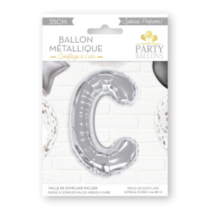 ballon métallique argenté C est idéal pour décorer votre salle d’anniversaire de façon originale.Ce ballon métallique lettre C vous permettra d’écrire le prénom
