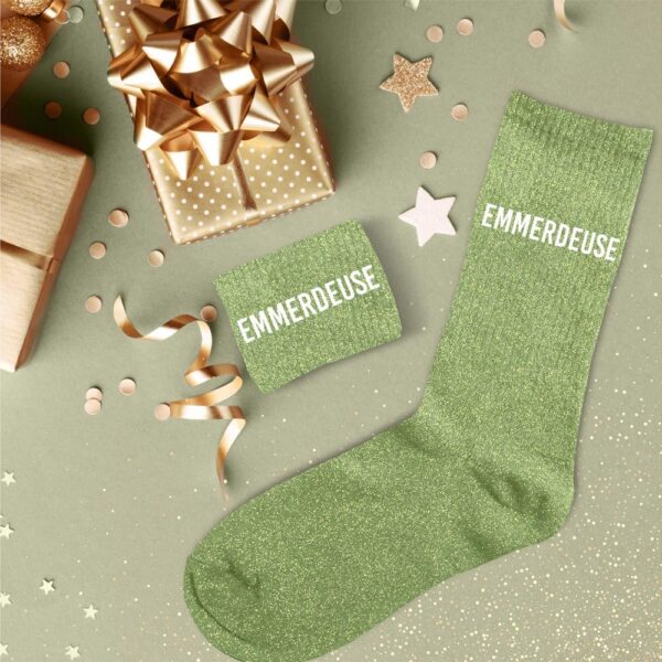 Chaussettes Paillettes Argentées Avec Mention 'Emmerdeuse' - Lot De 5 Coloris - Idée Cadeau Fun Et Tendance