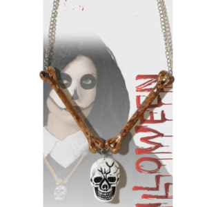 Collier os et tête de mort sur chaine accessoire halloween deguisement