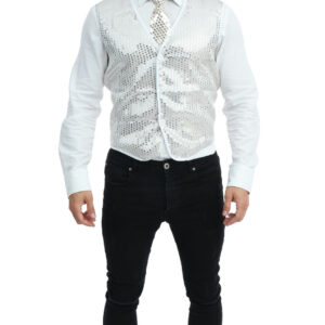 Gilet sans manche a sequin argent, disco