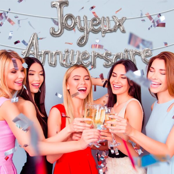 Guirlande ballon joyeux anniversaire argent décoration