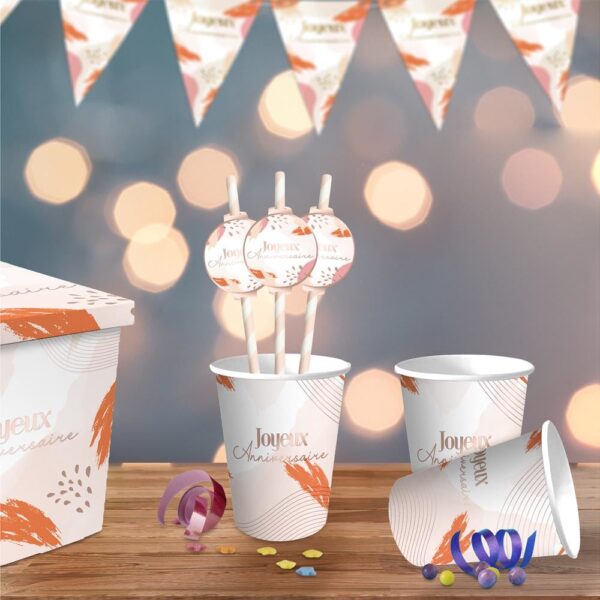 6 GOBELETS PARTY BLUSH, joyeux anniversaire, rose-gold