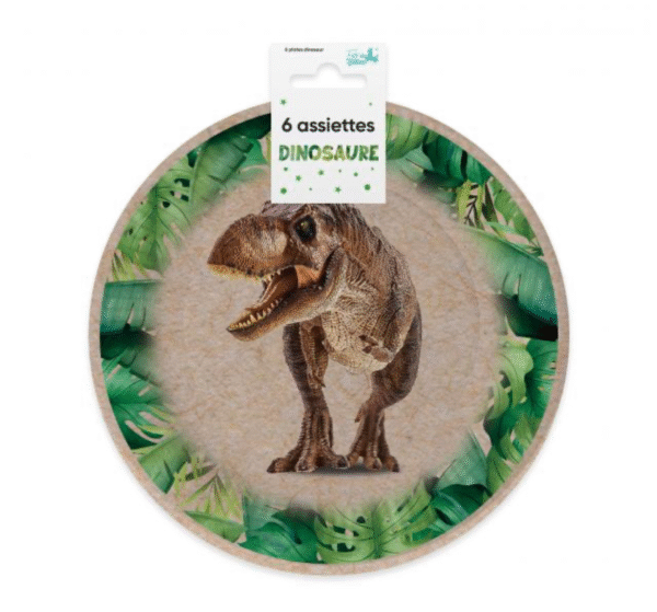 Lot de 6 assiettes en carton dinosaures de 20 cm de diamètre, motif T-Rex et décor jungle