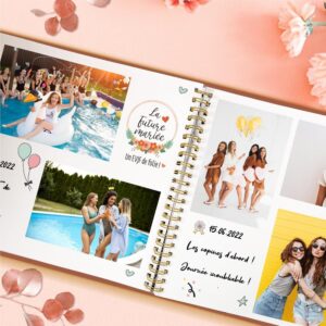 ALBUM PHOTO EVJF. Pour garder un souvenir impérissable d'un enterrement de vie de jeune fille, optez pour notre album photo EVJF ! Cet album photo en spirales de 20 x 27 cm possède 40 pages. Vous pouvez également personnaliser la 1ère de couverture avec une photo horizontale de 10 x 15 cm !