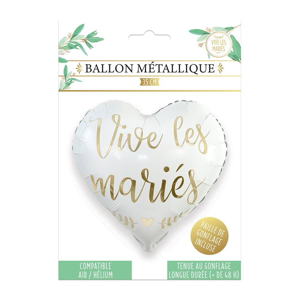 BALLON METAL CŒUR "VIVE LES MARIES"