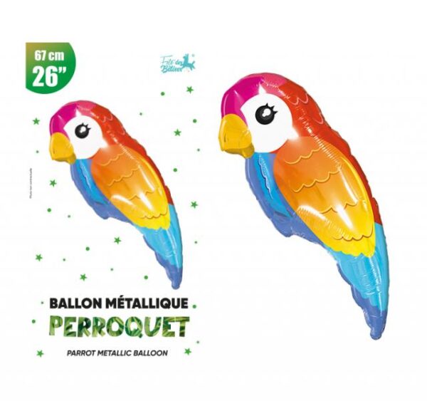 Ballon métallique perroquet multicolore de 67 cm (26 pouces), gonflage air ou hélium, idéal pour la décoration d'anniversaires d'enfants et d'adultes, de fêtes sur le thème des animaux, de la jungle, des tropiques, des fêtes d'été et des pool parties