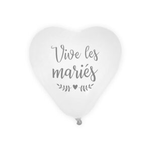 Ballon coeur blanc vive les mariés latex
