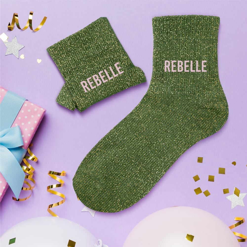 CHAUSSETTES PAILLETTES REBELLE KAKI. MODE