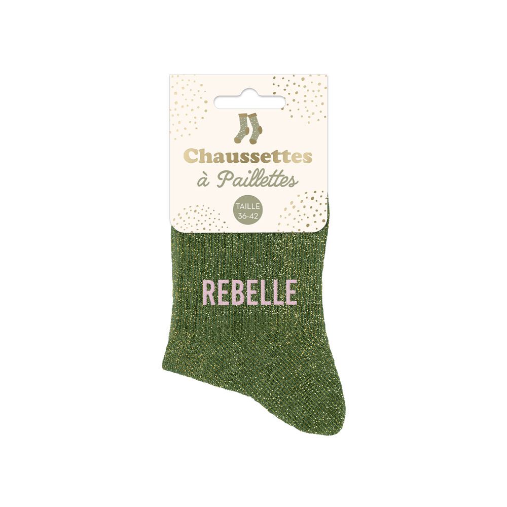 CHAUSSETTES PAILLETTES REBELLE KAKI.