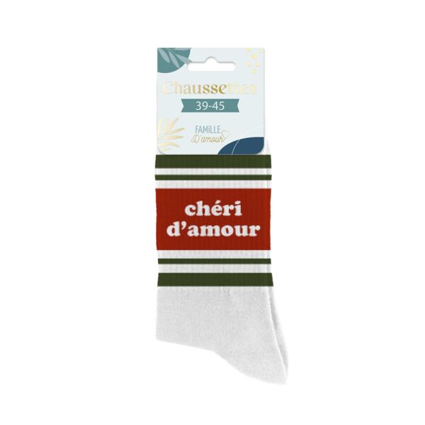 Cadeaux Affectifs. Idéal dans un rayon Accessoires Mode / Textile / Chaussettes Affectives / Chaussettes "Chéri d'Amour