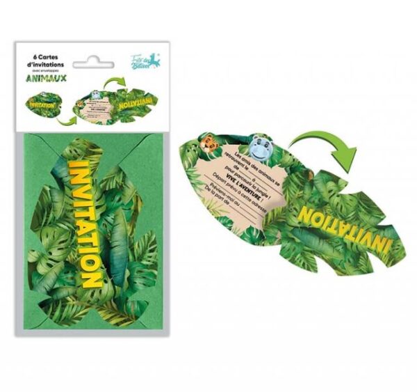 Cartes d'invitations animaux, thème jungle anniversaire enfant