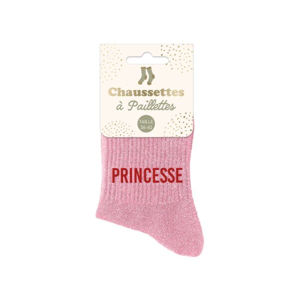 chaussettes-roses-a-paillettes-avec-la-mention-Princesse
