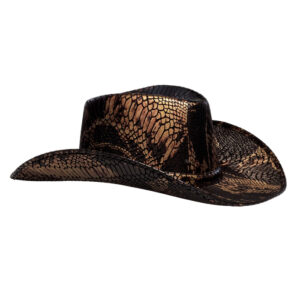 Chapeau de cowboy à motif cobra en feutrine. Accessoire de déguisement idéal pour une soirée à thème Far West, un carnaval ou Halloween