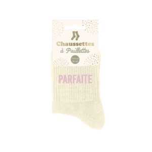 Chaussettes à paillettes avec inscription Parfaite