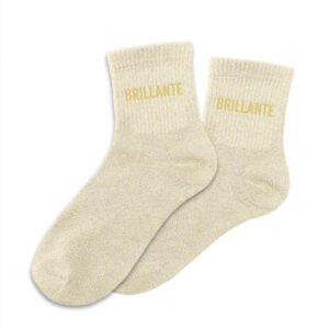 Chaussettes à paillettes dorées avec inscription Brillante