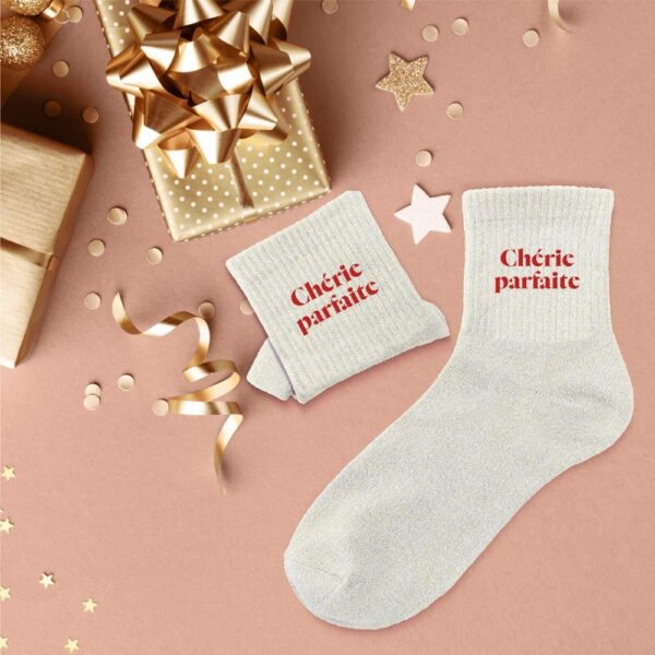 Chaussettes roses Chérie Parfaite, taille unique 36-42, cadeau Saint-Valentin réconfortant, douces et confortables pour les soirées cocooning.