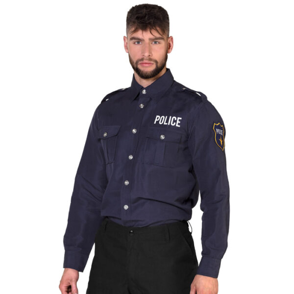 Chemise de police en tissu, avec détails typiques de la police. Accessoire de déguisement idéal pour une soirée à thème police, un carnaval ou Halloween.