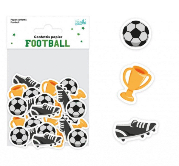 Sachet de confettis football motifs ballons, coupes et chaussures de foot.