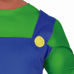Déguisement de Plombier vert adulte comprenant un t-shirt vert, une salopette bleue et un chapeau vert avec le logo L, idéal pour les fêtes costumées, le Carnaval, Halloween, les anniversaires sur le thème des jeux vidéo, les conventions ou les soirées entre amis