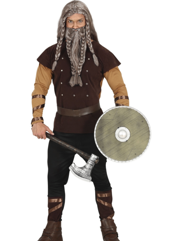 Déguisement de Viking comprenant une tunique, un pantalon et une ceinture avec des détails, idéal pour les fêtes costumées, Carnaval, Halloween, les soirées à thème nordique ou historique, ou les reconstitutions