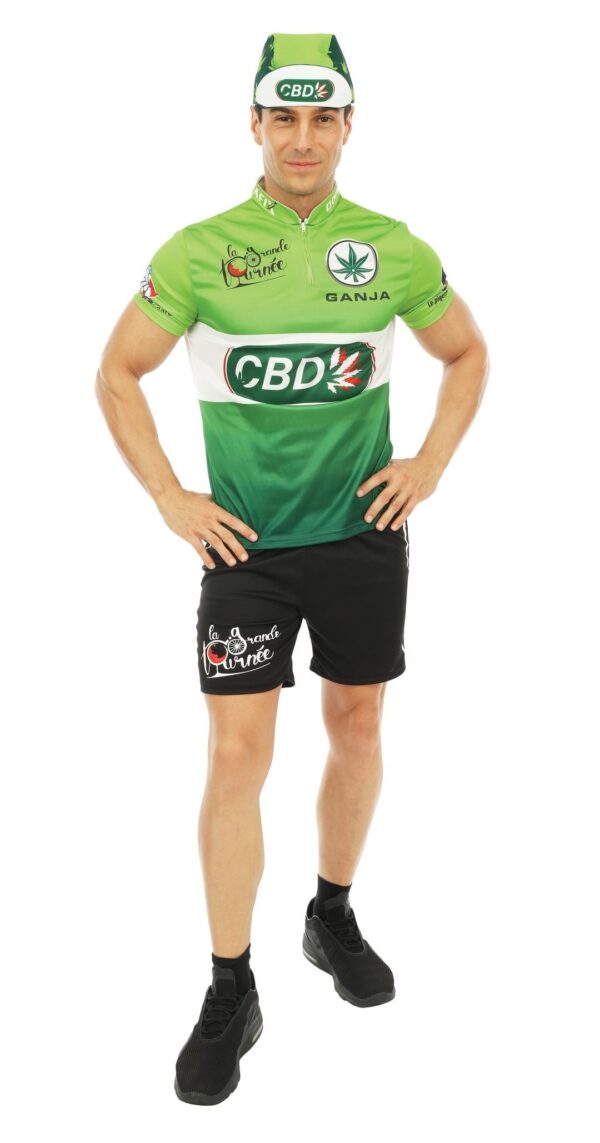 Soyez le cycliste le plus cool de la soirée avec ce déguisement original. Le maillot vert fluo et le short noir vous donneront un look décontracté et tendance