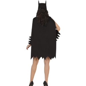 Déguisement d'héroïne chauve-souris comprenant une robe, une cape, une ceinture, des manches et un masque, idéal pour Halloween, le Carnaval, les fêtes costumées, les soirées à thème super-héros ou les conventions de comics