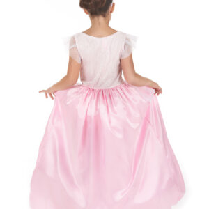 Déguisement de princesse pour fille, comprenant une robe longue avec taille élastique, liserés argentés et un voile blanc court, et un serre-tête argenté, idéal pour les fêtes d'anniversaire, Carnaval et autres occasions festives.