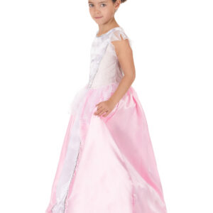 Déguisement de princesse pour fille, comprenant une robe longue avec taille élastique, liserés argentés et un voile blanc court, et un serre-tête argenté, idéal pour les fêtes d'anniversaire, Carnaval et autres occasions festives.