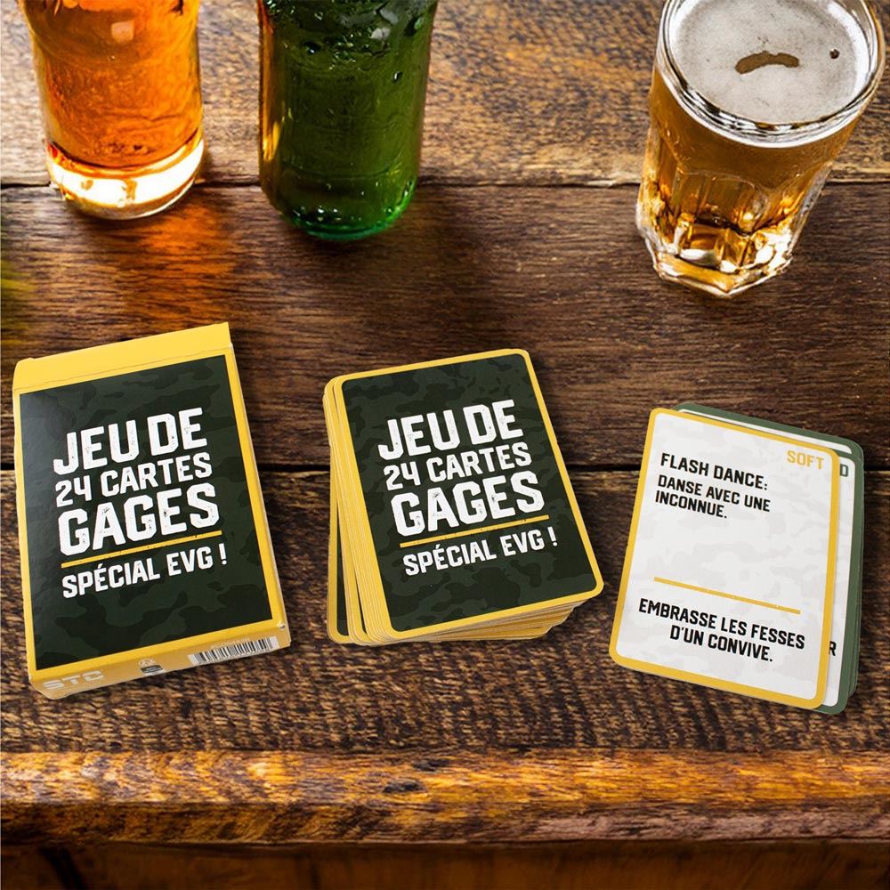 Vous cherchez à pimenter un enterrement de vie de garçon (EVG) et à créer des souvenirs mémorables ? Le Jeu des 24 Gages est l'accessoire qu'il vous faut ! Inspiré du célèbre jeu américain "Truth or Dare", il mettra le futur marié au défi avec des gages hilarants, le poussant à sortir de sa zone de confort et à se lâcher complètement.