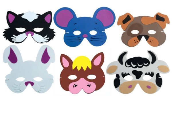 Lot de 6 masques d'animaux domestiques pour enfants, comprenant un chat, une souris, un chien, un lapin, un cheval et une vache, en feutrine avec élastiques, idéal pour les fêtes d'anniversaire, les spectacles scolaires, les jeux de rôle, les kermesses et les goûters d'enfants