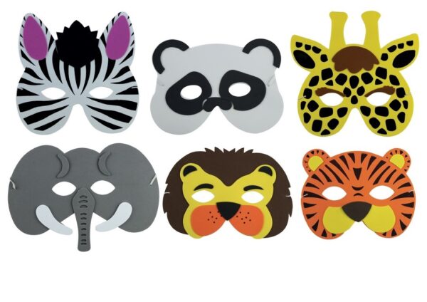 Lot de 6 masques d'animaux sauvages pour enfants, comprenant un zèbre, un panda, une girafe, un éléphant, un lion et un tigre, en feutrine avec élastiques, idéal pour les fêtes d'anniversaire, les spectacles scolaires, les jeux de rôle et les goûters d'enfants.