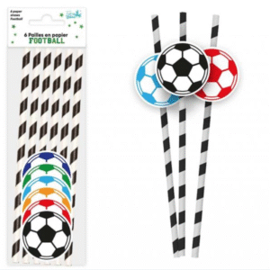 Lot de 6 pailles en papier biodégradable décorées de ballons de football multicolores