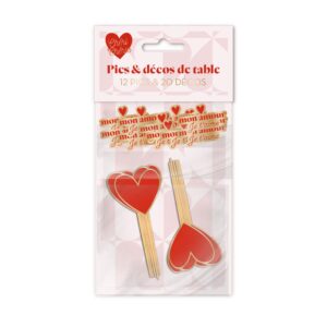 Lot de 12 pics cœurs rouges et 20 décorations de table 'Mon amour Je t'aime', parfaits pour décorer une table romantique de Saint-Valentin et ajouter une touche festive à vos plats et desserts