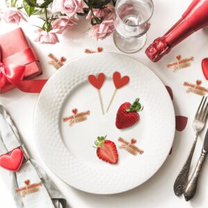 Lot de 12 pics cœurs rouges et 20 décorations de table 'Mon amour Je t'aime', parfaits pour décorer une table romantique de Saint-Valentin et ajouter une touche festive à vos plats et desserts