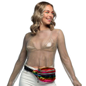 Illuminez vos journées avec ce sac de taille holographique arc-en-ciel !