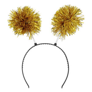 Serre-tête avec pompons or en tissu, en forme de boule à facettes. Accessoire de déguisement idéal pour une soirée à thème disco, un carnaval ou Halloween.