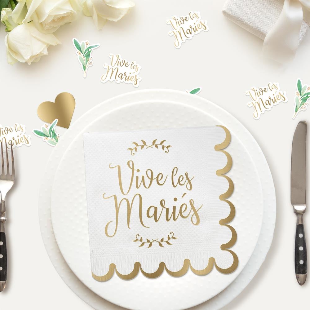 Serviettes-vive-les-maries, decoración de table