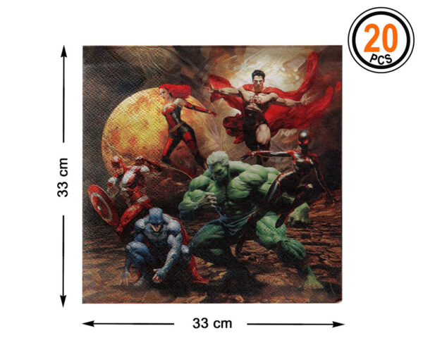 Ces serviettes Superhéros 33x33 cm sont l'accessoire incontournable pour les fans de super-héros et ceux qui veulent organiser une fête mémorable. Avec des designs héroïques, elles sauront capturer l’imagination des petits comme des grands !