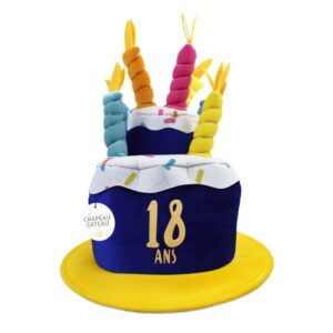 CHAPEAU ANNIVERSAIRE 18 ANS. Ce chapeau Anniversaire 18 ans en forme de pièce montée est l'accessoire indispensable pour un anniversaire festif.