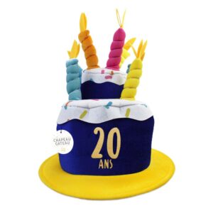 Ce chapeau Anniversaire 20 ans en forme de pièce montée est l'accessoire indispensable pour un anniversaire festif.