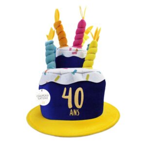 CHAPEAU ANNIVERSAIRE 40 ANS. Ce chapeau Anniversaire 40 ans en forme de pièce montée est l'accessoire indispensable pour un anniversaire festif.