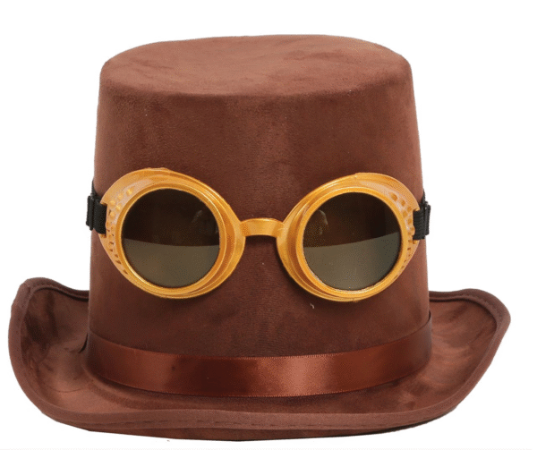 L'élégance vintage avec une touche d'audace ! Ce chapeau steampunk est l’élément clé pour un déguisement sophistiqué et original. Son velours raffiné et ses lunettes métalliques lui confèrent un charme unique, idéal pour se démarquer avec classe