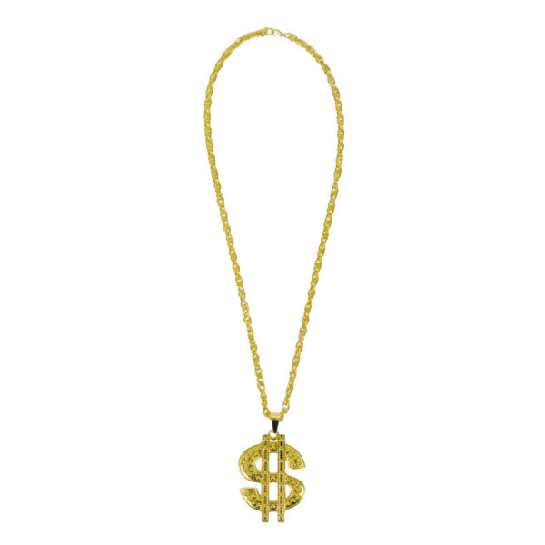 Envie d'ajouter une touche de swag à votre déguisement ? Le Pendentif Dollar Gold est l'accessoire parfait pour devenir le boss de la soirée. Avec son design doré éclatant et sa chaîne longue, il fera de vous le roi du dancefloor ou le Pimp le plus stylé de la soirée !