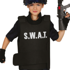 Ton enfant rêve d’actions, de missions secrètes et de devenir le chef de la brigade ? Avec ce gilet S.W.A.T., il entre directement dans l’unité d’élite de l’amusement ! Un accessoire au top pour compléter un déguisement de super agent des forces spéciales.