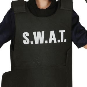 Ton enfant rêve d’actions, de missions secrètes et de devenir le chef de la brigade ? Avec ce gilet S.W.A.T., il entre directement dans l’unité d’élite de l’amusement ! Un accessoire au top pour compléter un déguisement de super agent des forces spéciales.