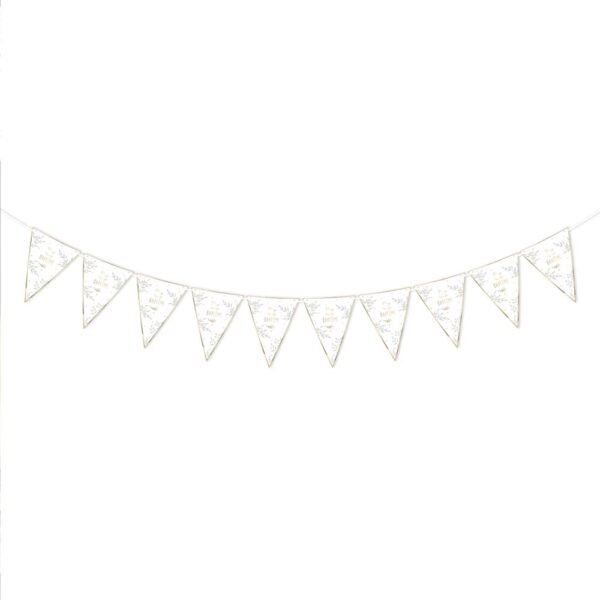 GUIRLANDE FANION BAPTEME. Cette guirlande en fanions Baptême est un accessoire de décoration idéal pour votre fête de baptême. Avec leur design travaillés, cette guirlande fanions baptême illuminera la salle et émerveillera les invités. D’une longueur totale de 3 m, cette guirlande aux fanions blancs effets dorés dispose d'un fil d'attache facile à utiliser. Faites de l'évènement que représente un baptême un moment inoubliable !