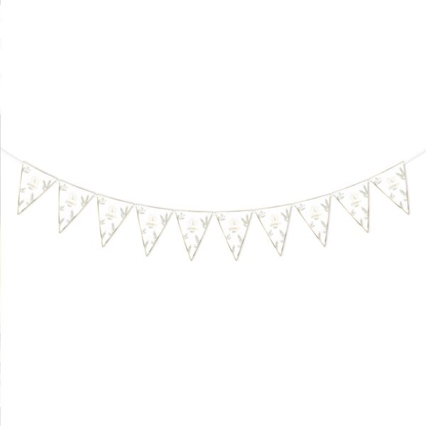 GUIRLANDE FANION COMMUNION. Cette guirlande en fanions Communion est un accessoire de décoration idéal pour votre fête de communion. Avec leur design travaillés, cette guirlande fanions communion illuminera la salle et émerveillera les invités. D’une longueur totale de 3 m, cette guirlande aux fanions blancs effets dorés dispose d'un fil d'attache facile à utiliser. Faites de l'évènement que représente une communion un moment inoubliable !